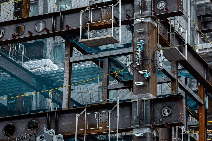 Structural steel frame under construction