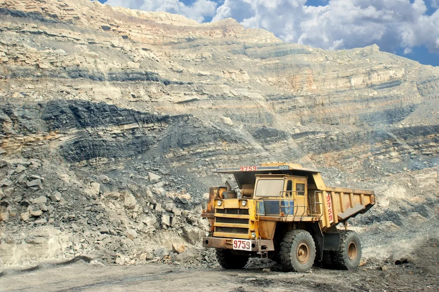 Mining haul truck in an open-pit mine